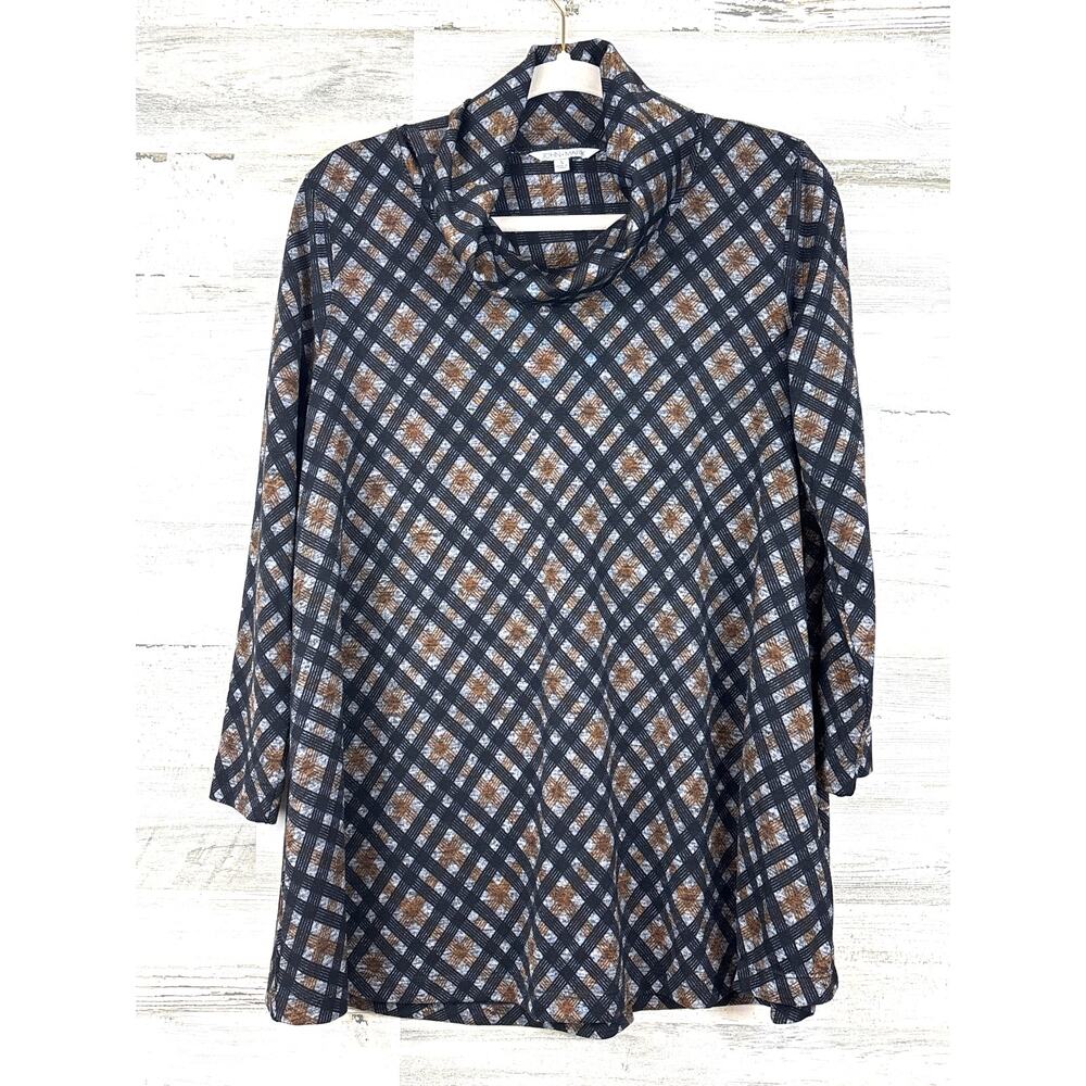 John Mark Womens S Black Gray Oversized Cowl-Neck Tunic Top 3/4 Sleeve Casual